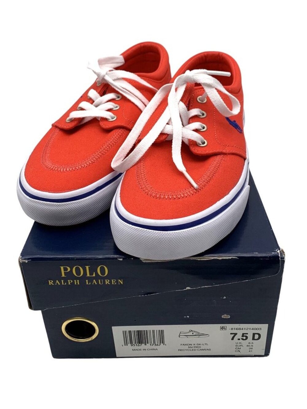 Polo Ralph Lauren Mens Red Canvas Faxon Sneakers Size 7.5D With Box Low Top